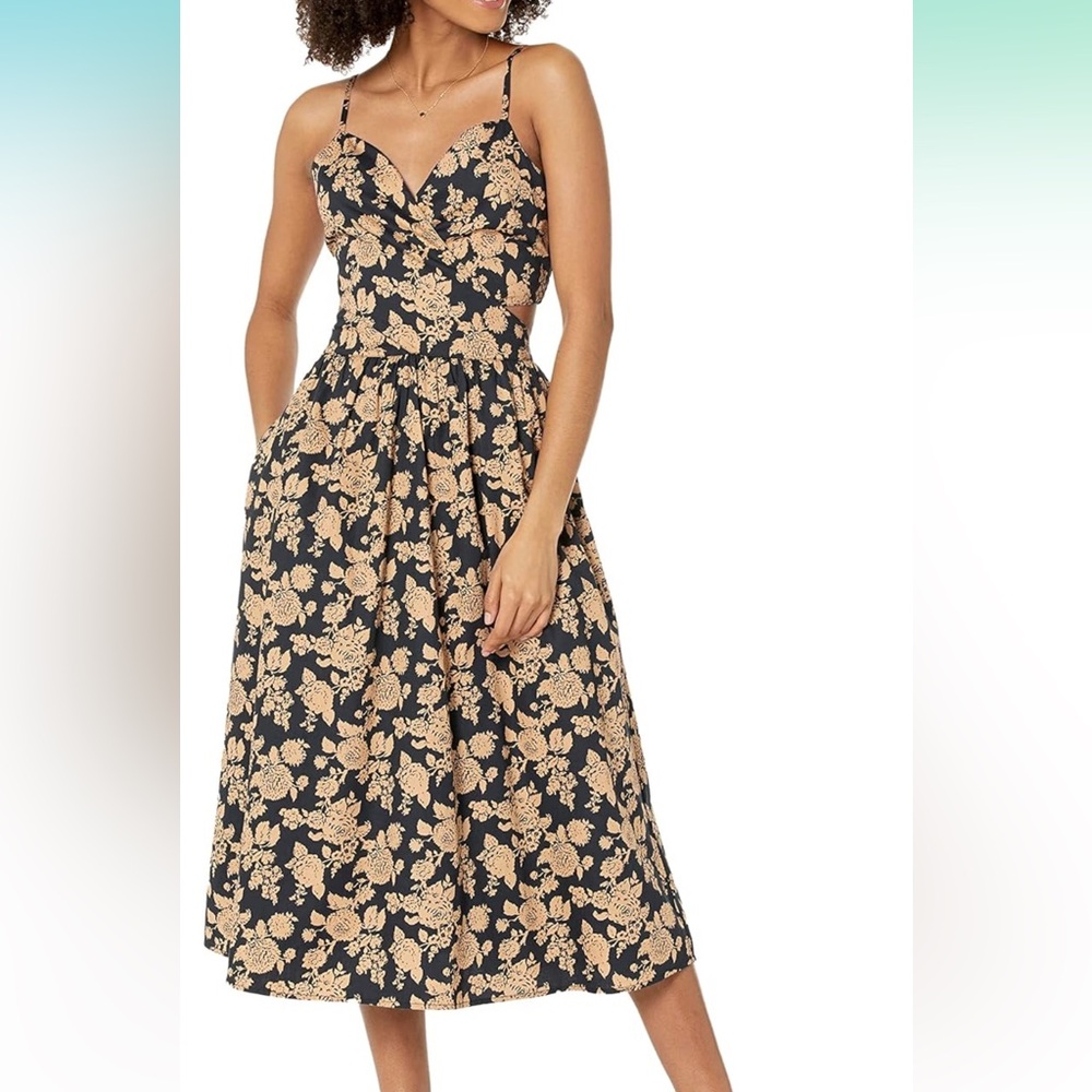 Floral Black and Gold Midi Dress